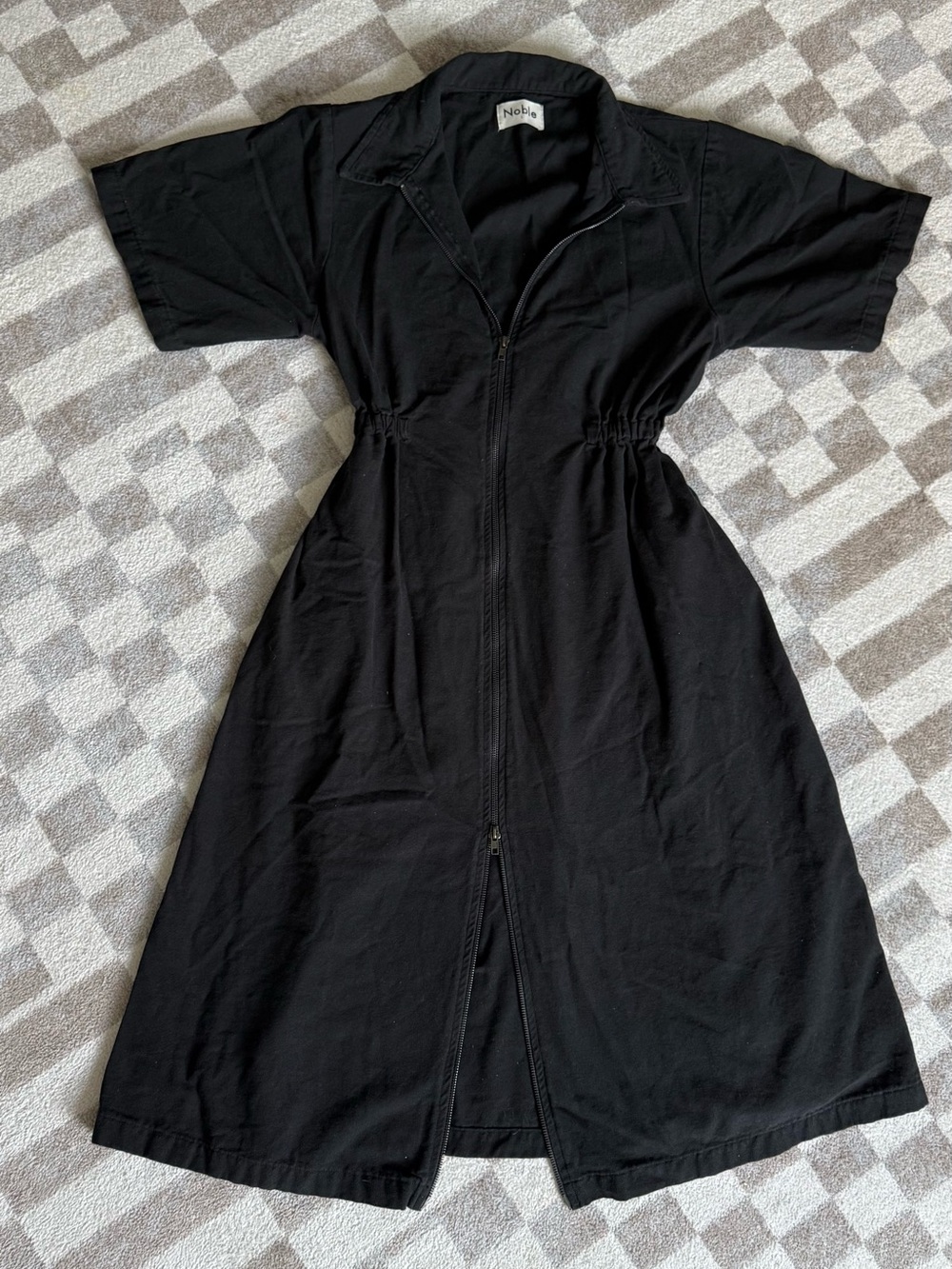 Nobel Black Midi Utility Dress with Front Zip and Elastic Waist